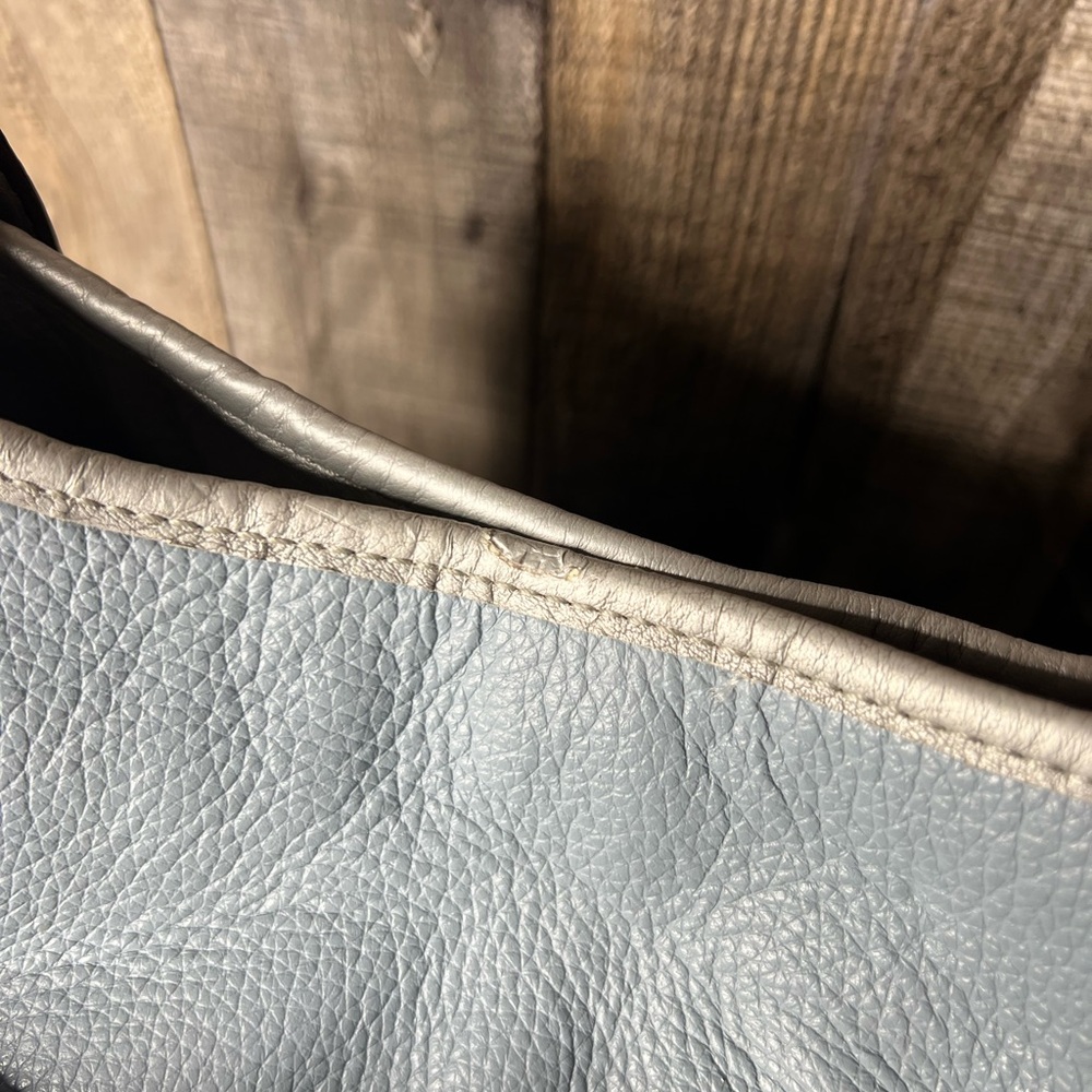 TIGNANELLO Silver Blue Colorblock Leather Satchel Shoulder Bag Belt Accents - Picture 11 of 16